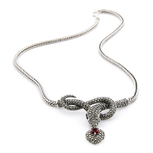 Wellington_&_North_Art_Deco_Jewellery_Suzi_925_Sterling_Silver_Marcasite_Garnet_Snake_Statement_Necklace