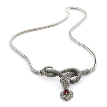 Load image into Gallery viewer, Wellington_&amp;_North_Art_Deco_Jewellery_Suzi_925_Sterling_Silver_Marcasite_Garnet_Snake_Statement_Necklace