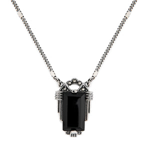 Nadia: Art Deco Necklace in Black Onyx, Marcasite and Sterling Silver
