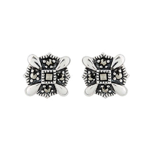 Nan: Art Deco Stud Earrings in Marcasite and Sterling Silver