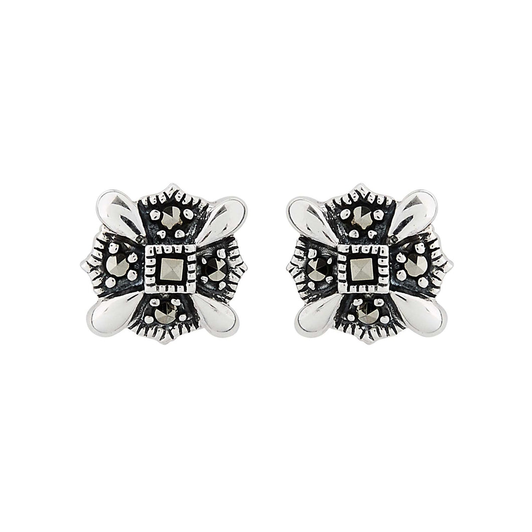 Nan: Art Deco Stud Earrings in Marcasite and Sterling Silver