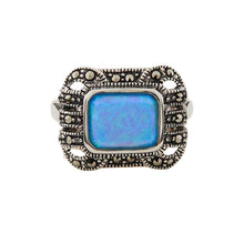 Load image into Gallery viewer, Naomi: Retro Ring in Created Opal, Marcasite and Sterling Silver