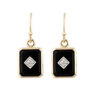 Octavia: Art Deco Style Earrings in 9ct Yellow Gold, Onyx and Diamond