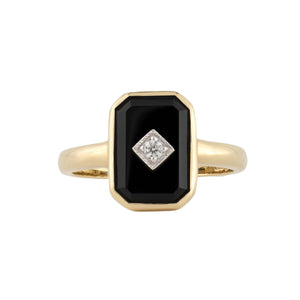 Octavia: Art Deco Style Ring in 9ct Yellow Gold, Onyx and Diamond