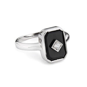 Octavia: Art Deco Geometric Ring in Black Onyx, Cubic Zirconia and Sterling Silver