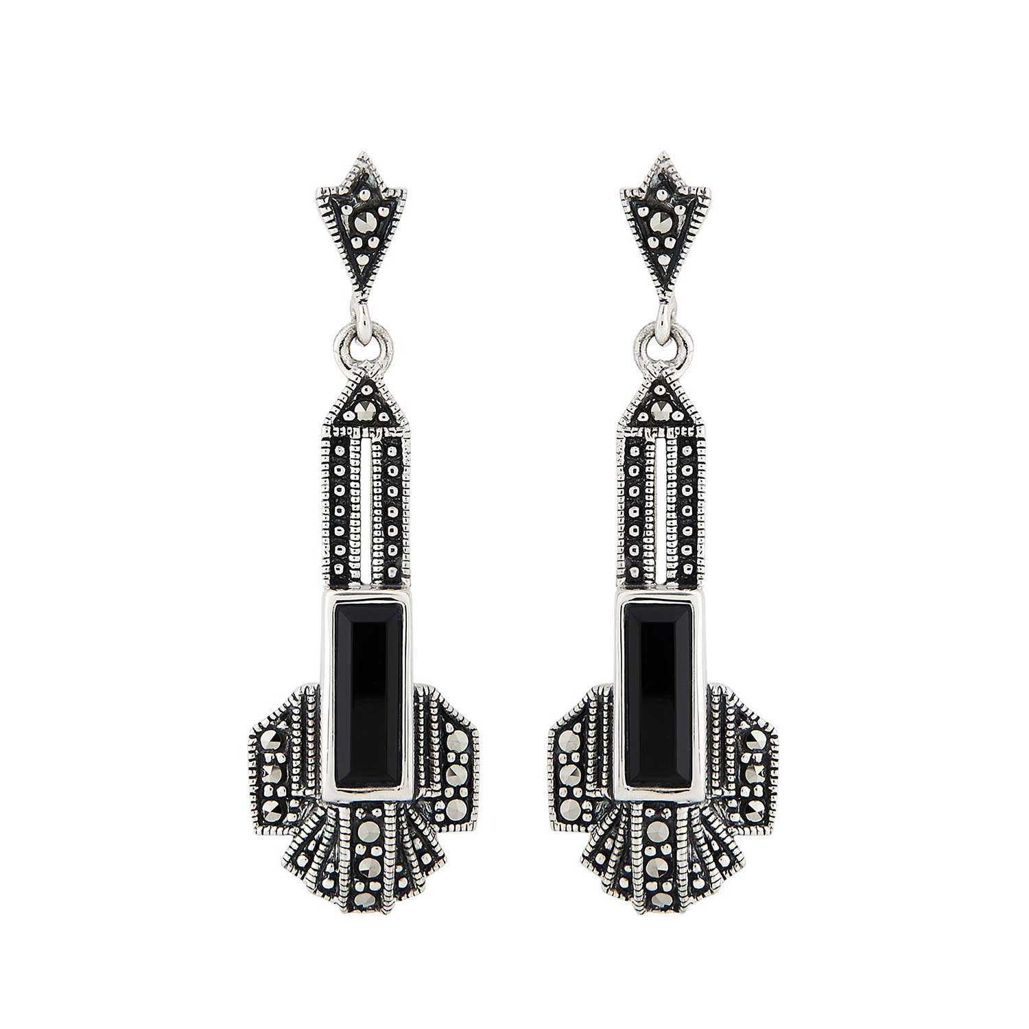 Gemondo Orecchini Art Déco In Argento 925 Con Onice Nera E Marcasite – Pendenti A Goccia, Regalo Di Lusso