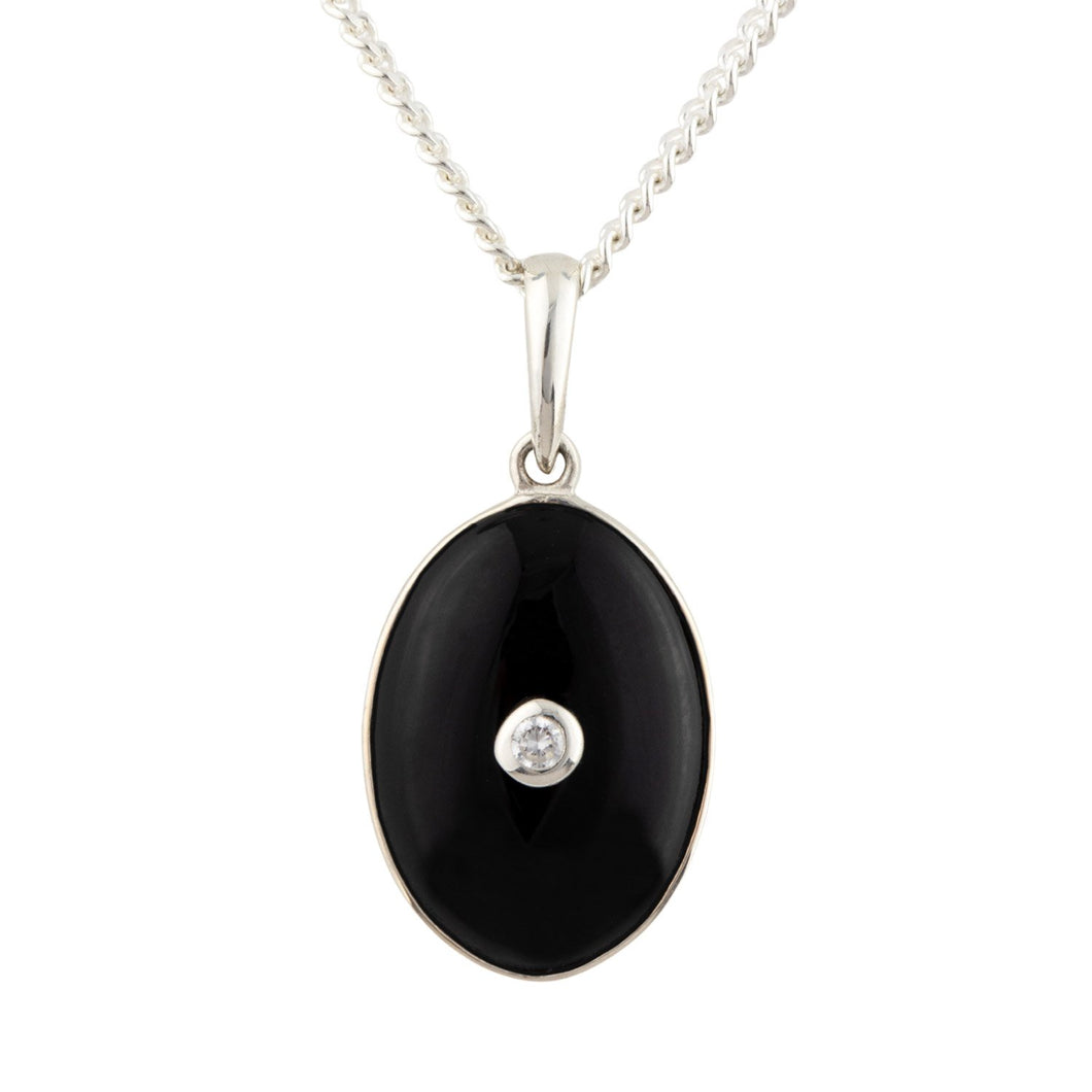 Art Deco Style Pendant: Silver, Cubic Zirconia and Onyx