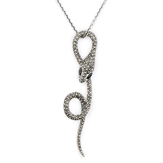 Wellington_&_North_Art_Deco_Jewellery_Victoria_925_Sterling_Silver_Marcasite_Black_Onyx_Snake_Serpent_Pendant