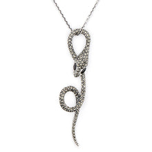 Load image into Gallery viewer, Wellington_&amp;_North_Art_Deco_Jewellery_Victoria_925_Sterling_Silver_Marcasite_Black_Onyx_Snake_Serpent_Pendant