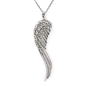 Angel Wing Pendant Necklace: Sterling Silver, Marcasite 