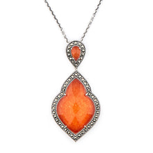 Load image into Gallery viewer, Wellington_&amp;_North_Art_Deco_Jewellery_Rita_Red_Jade_Marcasite_925_Sterling_Silver_Pendant