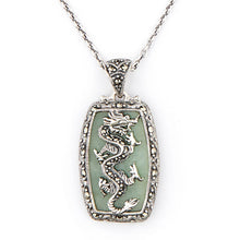 Load image into Gallery viewer, Dragon Pendant Necklace: Sterling Silver, Green Jade, Marcasite 