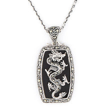 Load image into Gallery viewer, Dragon Pendant Necklace: Sterling Silver, Black Onyx, Marcasite