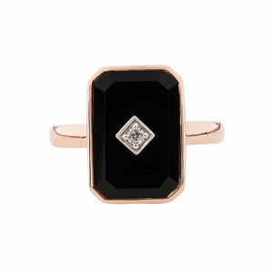 Grand Octavia: Art Deco Style Ring in 9ct Rose Gold, Onyx and Diamond
