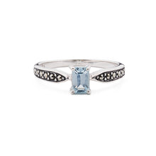 Load image into Gallery viewer, Art Deco Style Ring: Blue Topaz, Sterling Silver, Marcasite