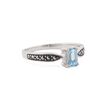 Load image into Gallery viewer, Art Deco Style Ring: Blue Topaz, Sterling Silver, Marcasite