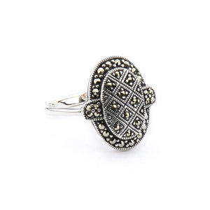Art Deco Style Ring: Sterling Silver, Marcasite 