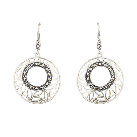 Wellington_&_North_Jewellery_Isabella_Art_Deco_Marcasite_925_Sterling_Silver_Round_Drop_Earrings