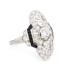 Load image into Gallery viewer, Art Deco Style Ring: Sterling Silver, Black Onyx, Cubic Zirconia