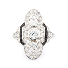 Load image into Gallery viewer, Art Deco Style Ring: Sterling Silver, Black Onyx, Cubic Zirconia