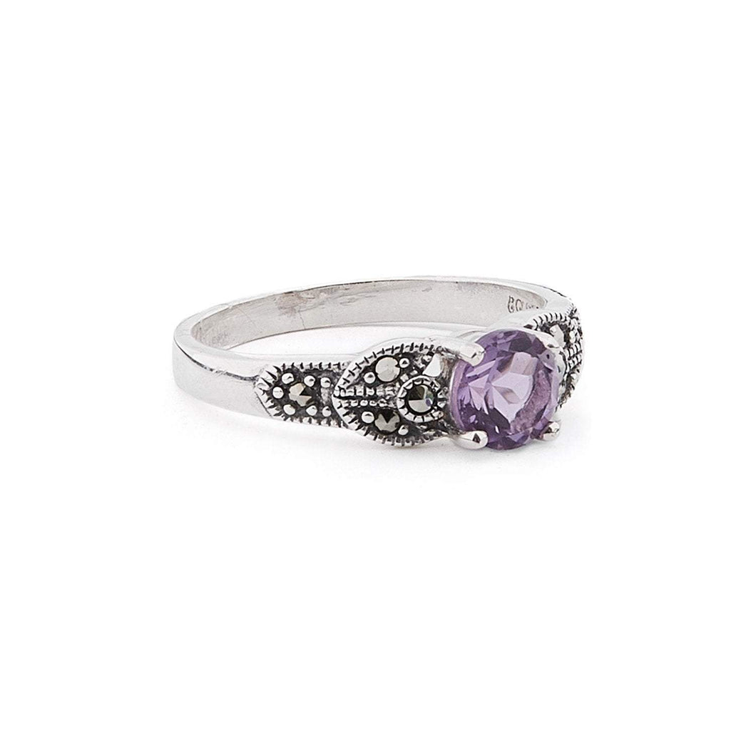 Art Deco Style Ring: Amethyst, Marcasite and Sterling Silver