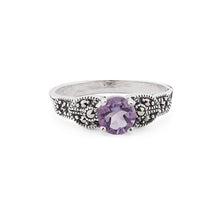 Load image into Gallery viewer, Art Deco Style Ring: Amethyst, Marcasite and Sterling Silver