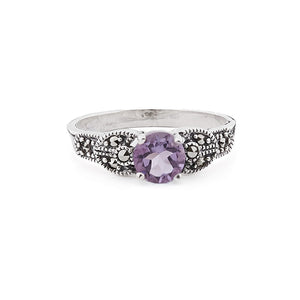 Art Deco Style Ring: Amethyst, Marcasite and Sterling Silver