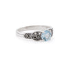Art Deco Style Ring: Sterling Silver, Marcasite, Blue Topaz