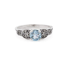 Load image into Gallery viewer, Art Deco Style Ring: Sterling Silver, Marcasite, Blue Topaz