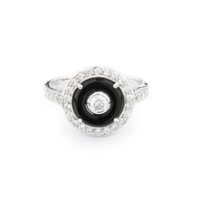 Load image into Gallery viewer, Wellington_&amp;_North_Jewellery_Greta_Art_Deco_Black_Onyx_Cubic_Zirconia_925_Sterling_Silver_Ring_Front_View