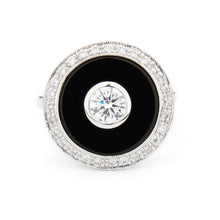 Load image into Gallery viewer, Wellington_&amp;_North_Art_Deco_Jewellery_Marilyn_Cubic_Zirconia_Black_Onyx_925_Sterling_Silver_Round_Ring_Front_View