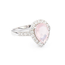 Load image into Gallery viewer, Wellington_&amp;_North_Art_Deco_Jewellery_Juliet_Teardrop_Rose_Quartz_Cubic_Zirconia_925_Sterling_Silver_Ring_Side_View