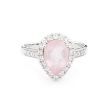 Load image into Gallery viewer, Wellington_&amp;_North_Art_Deco_Jewellery_Juliet_Teardrop_Rose_Quartz_Cubic_Zirconia_925_Sterling_Silver_Ring_Front_View