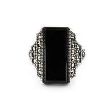 Load image into Gallery viewer, Art Deco Style Ring: Sterling Silver, Black Onyx, Marcasite 