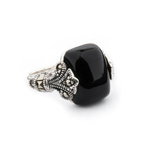 Load image into Gallery viewer, Wellington_&amp;_North_Art_Deco_Jewellery_Maisie_Black_Onyx_Marcasite_925_Sterling_Silver_Ring_Side_View