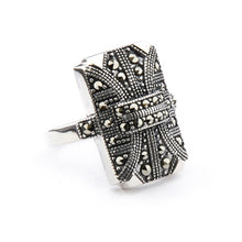Load image into Gallery viewer, Art Deco Style Shield Ring: Sterling Silver, Marcasite 