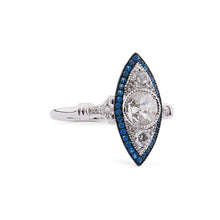 Load image into Gallery viewer, Art Deco Style Sterling Silver Ring: Antique Cut Cubic Zirconia, Blue Topaz