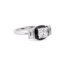Load image into Gallery viewer, Art Deco Style Ring: Sterling Silver, Cubic Zirconia, Black Enamel 