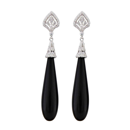Roxanne: Art Deco Style Earrings in Sterling Silver, Onyx and Cubic Zirconia.