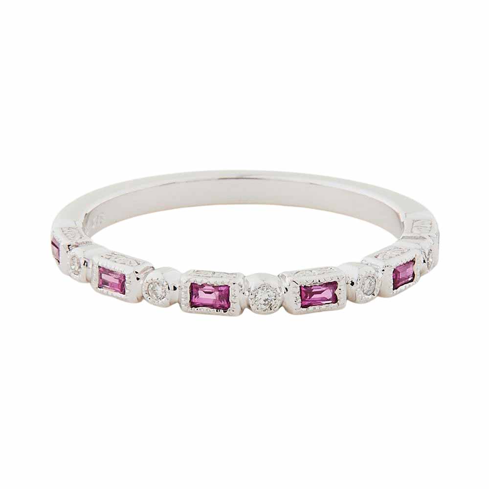 Art Deco Style Ring: White Gold, Ruby and Diamond