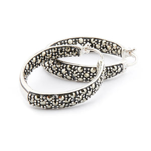 Art Deco Style Hoop Earrings: Sterling Silver, Marcasite