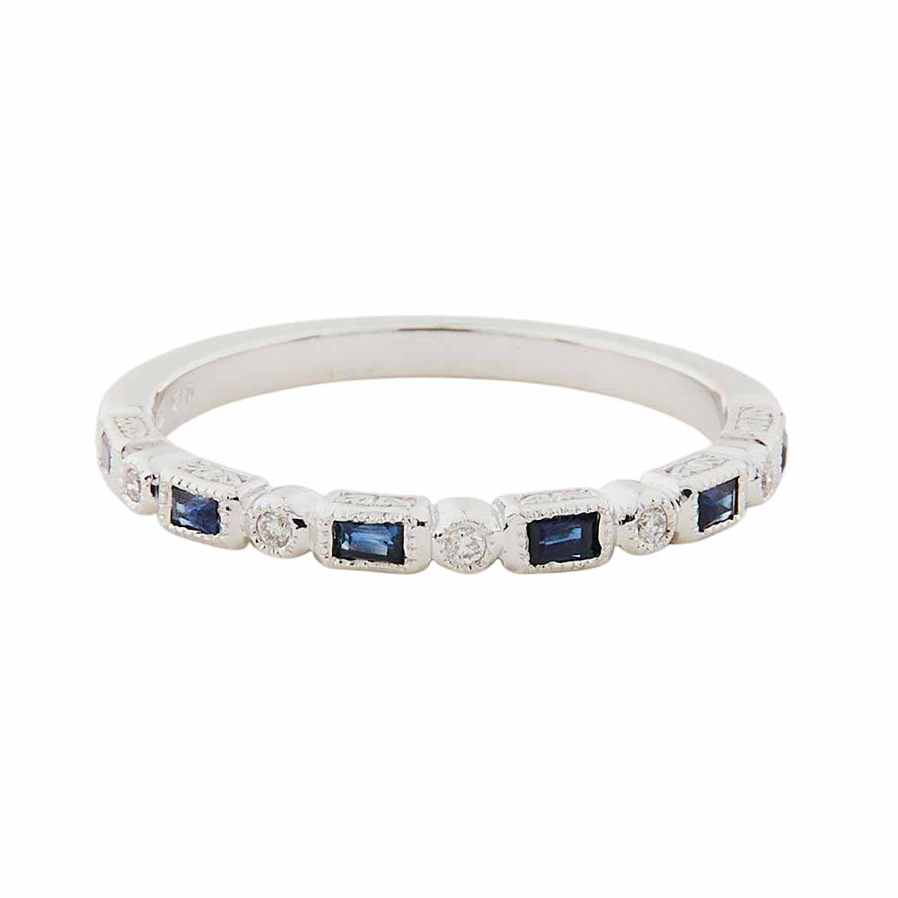 Art Deco Style Ring: White Gold, Sapphire and Diamond