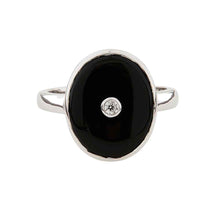 Load image into Gallery viewer, Classic Large Oval Art Deco Style Ring: Black Onyx, Cubic Zirconia and Sterling Silver