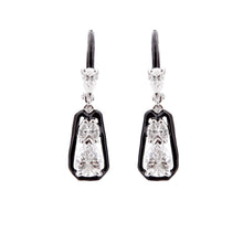 Load image into Gallery viewer, Veronica: Art Deco Drop Earrings in Cubic Zirconia, Black Enamel and Sterling Silver