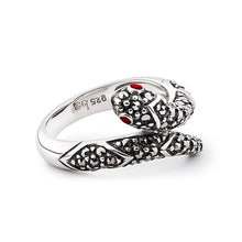 Load image into Gallery viewer, Suzi: Snake Ring in Marcasite, Garnet and Sterling Silver
