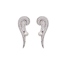 Load image into Gallery viewer, Summer: Seashell Earrings in Cubic Zirconia, Pearl and Sterling Silver