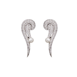 Summer: Seashell Earrings in Cubic Zirconia, Pearl and Sterling Silver