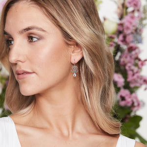 Titania: Art Deco Drop Earrings in Blue Topaz, Marcasite and Sterling Silver