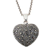 Load image into Gallery viewer, Willa: Sterling Silver Double Sided Heart Pendant With Onyx and Marcasite