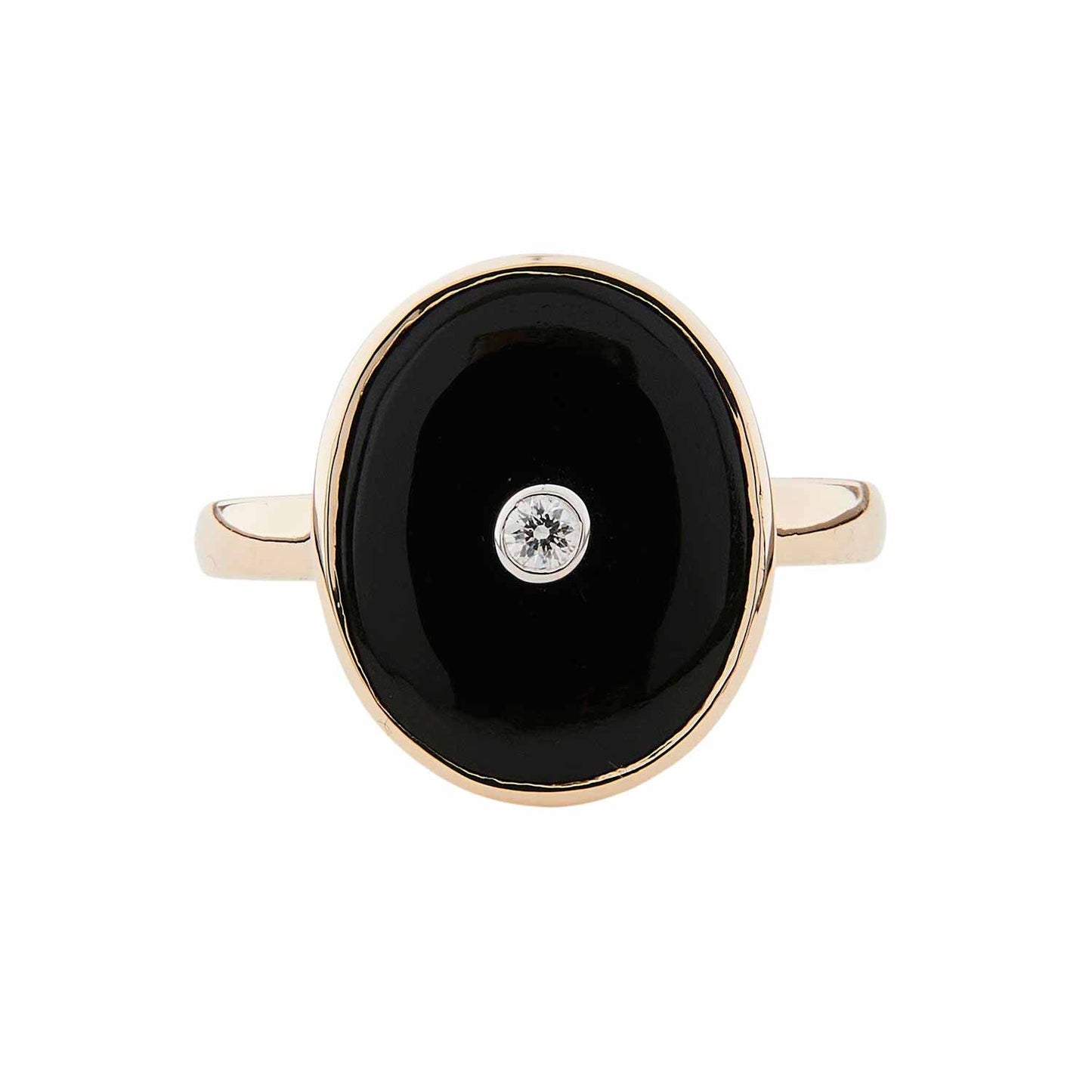 Grand Anna: Oval Art Deco Style Ring in 9ct Yellow Gold, Onyx and Diamond